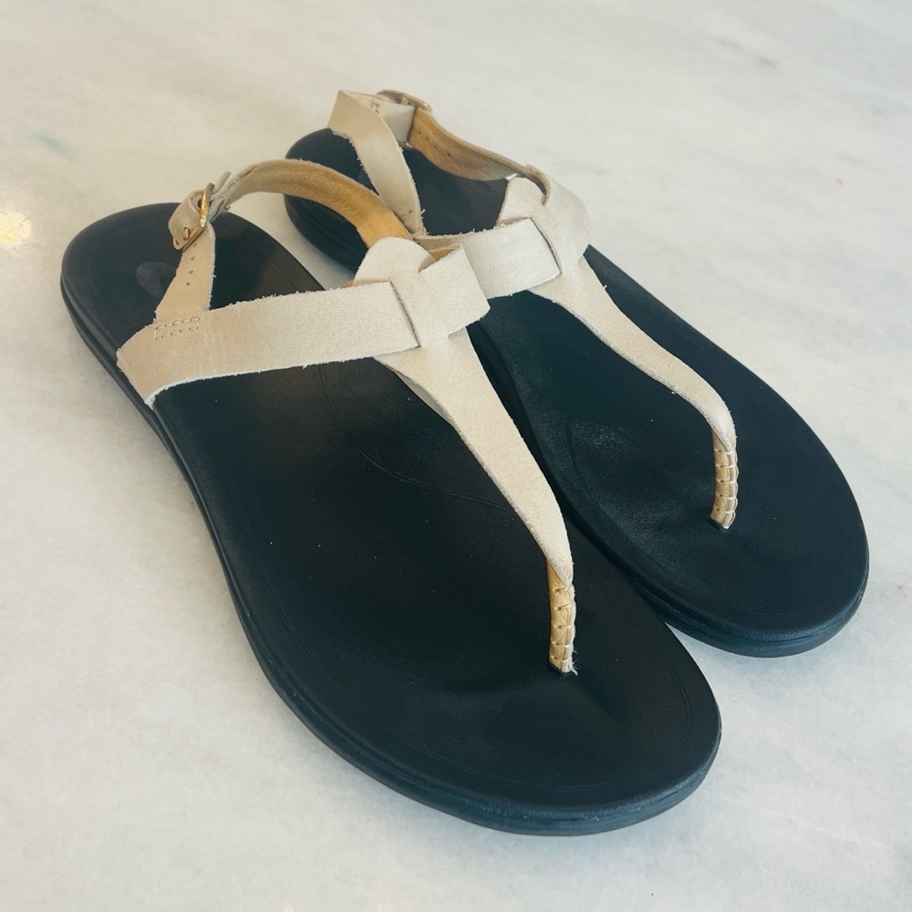 Olukai 'EKEKEU Women's Thong Slingback Sandals Tapa/Black Beige Size 7 - Picture 8 of 12
